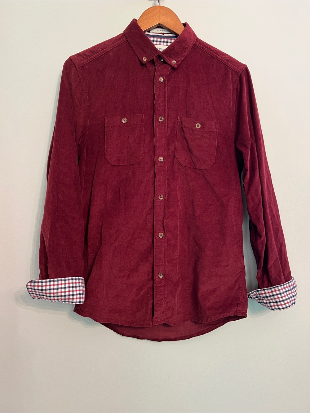 Men’s Button-Down Corduroy Shirt in Burgundy